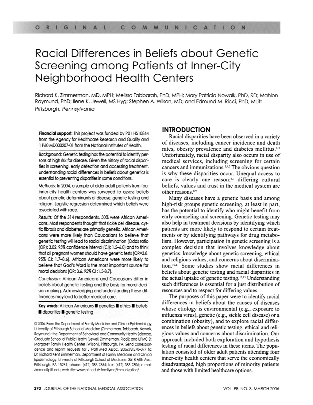 Racial Differences in Beliefs About Genetic Neighborhood Health