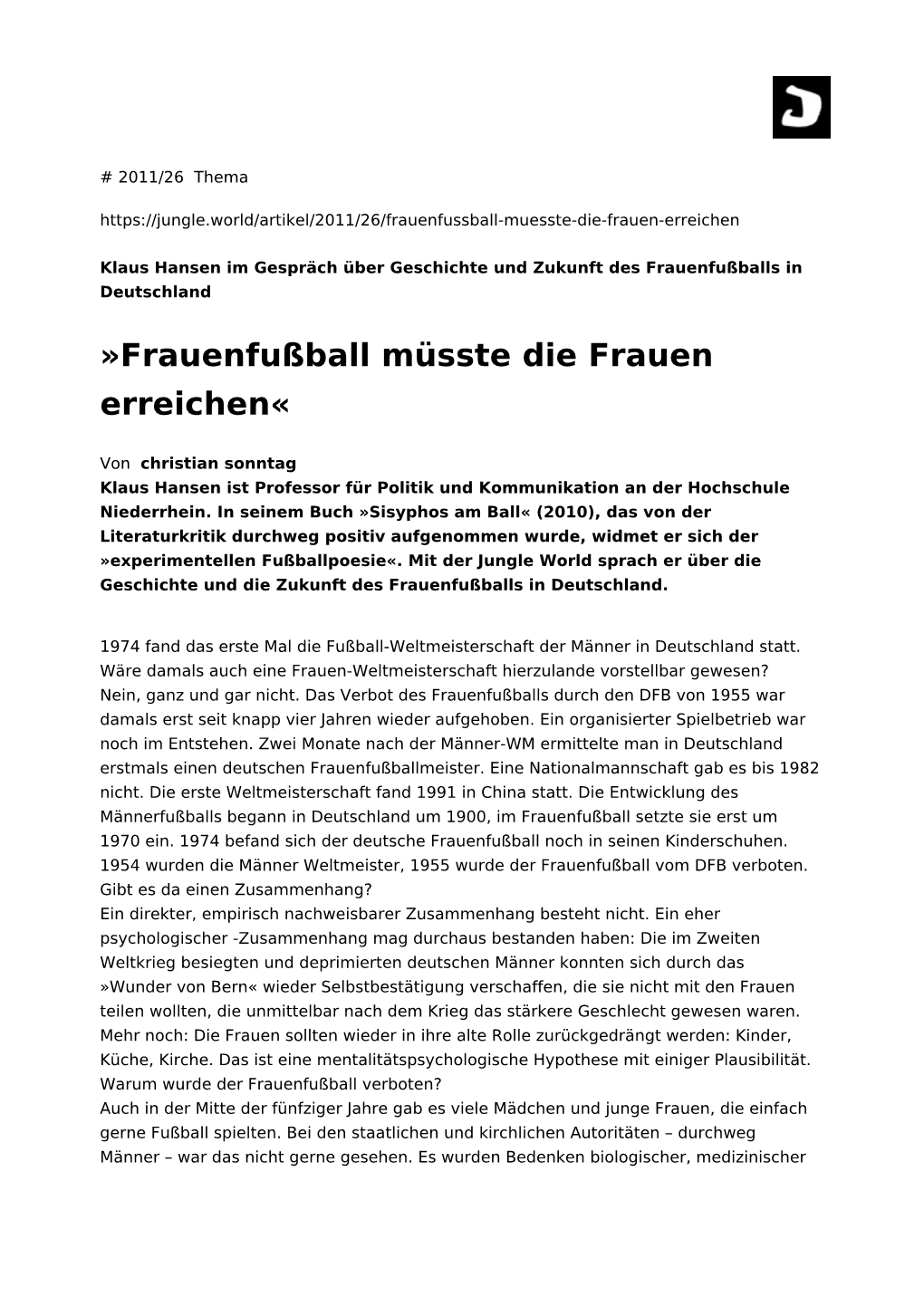 Frauenfußball Müsste Die Frauen Erreichen«