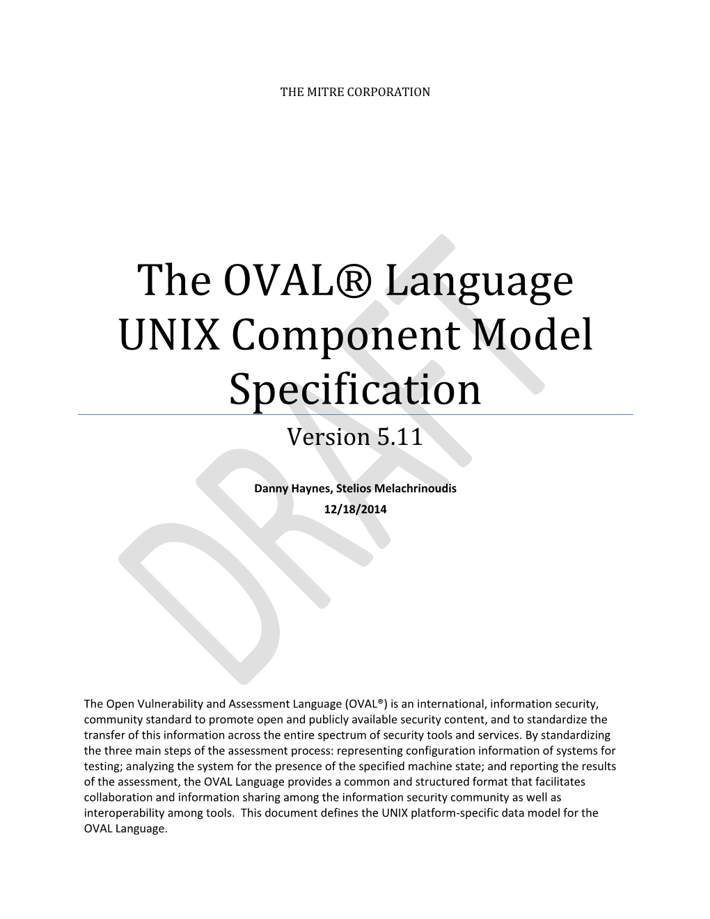 The OVAL® Language UNIX Component Model Specification Version 5.11