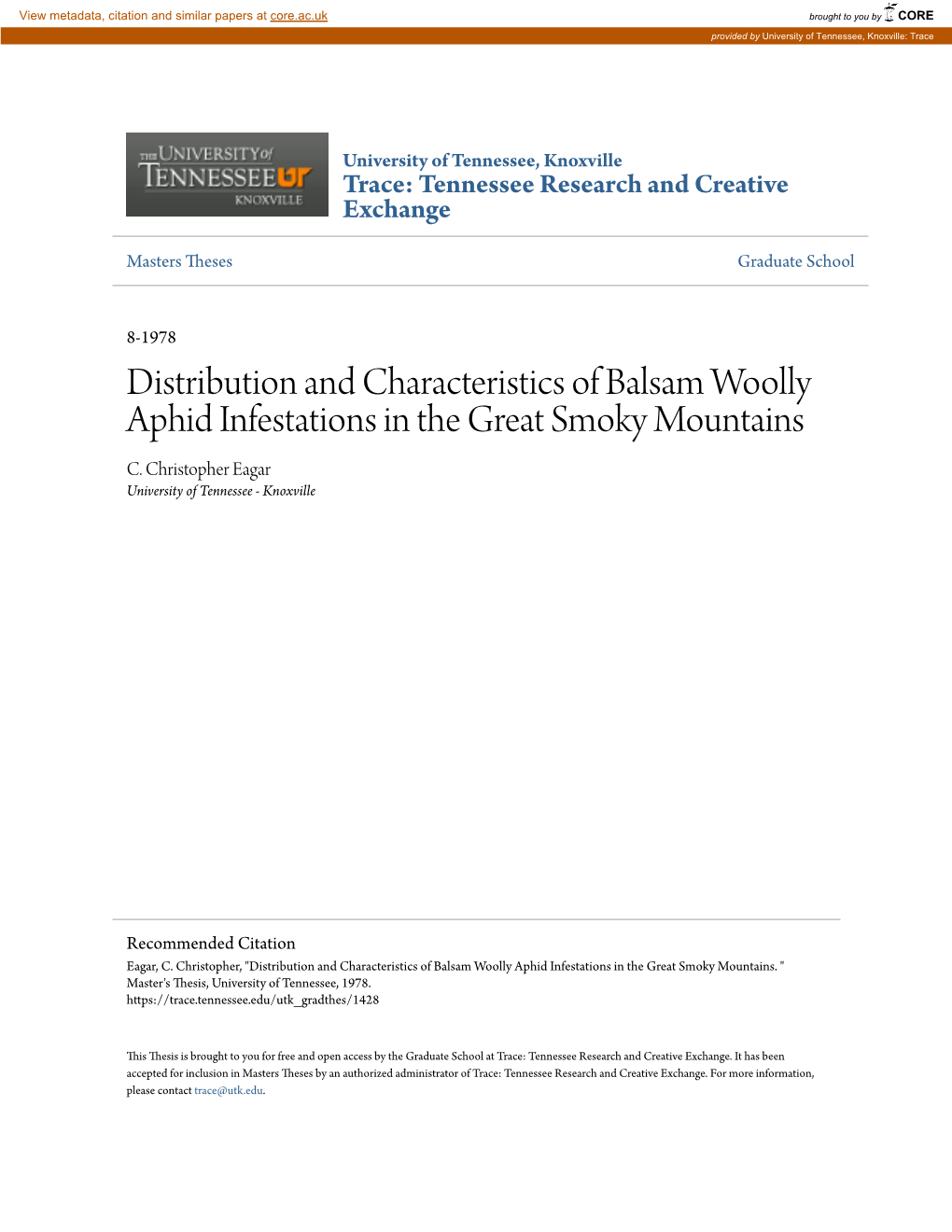 Distribution and Characteristics of Balsam Woolly Aphid Infestations in the Great Smoky Mountains C