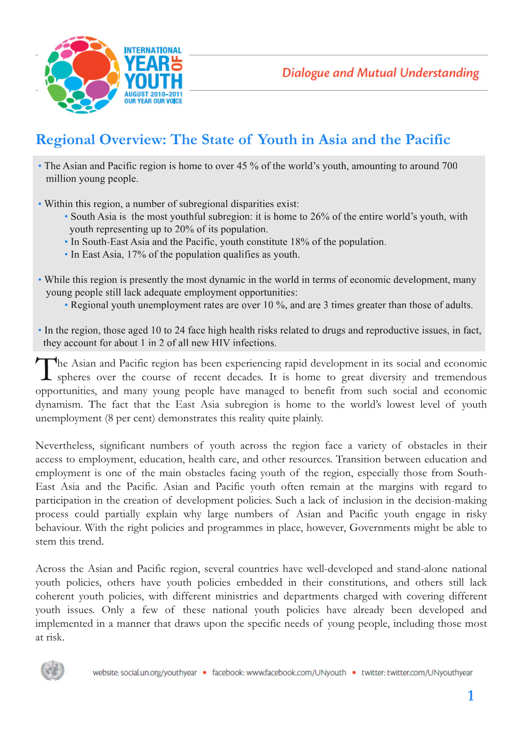 Regional Overview: the State of Youth in Asia and the Pacific 1