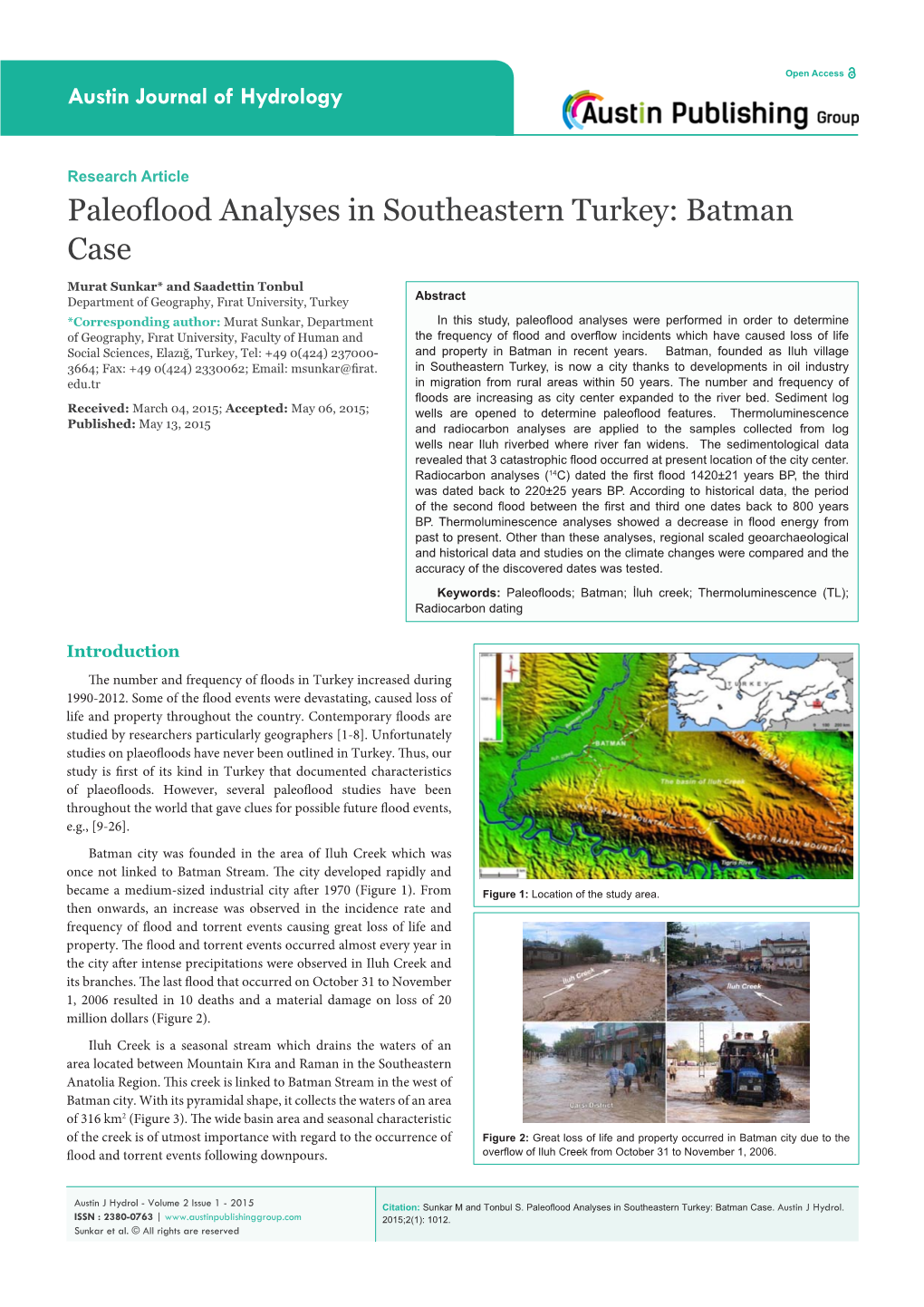 Paleoflood Analyses in Southeastern Turkey: Batman Case