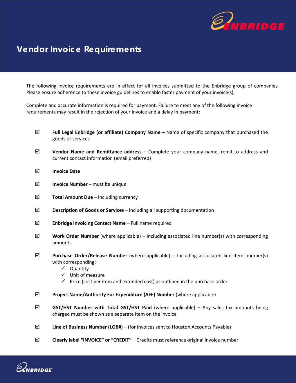 Vendor Invoice Requirements