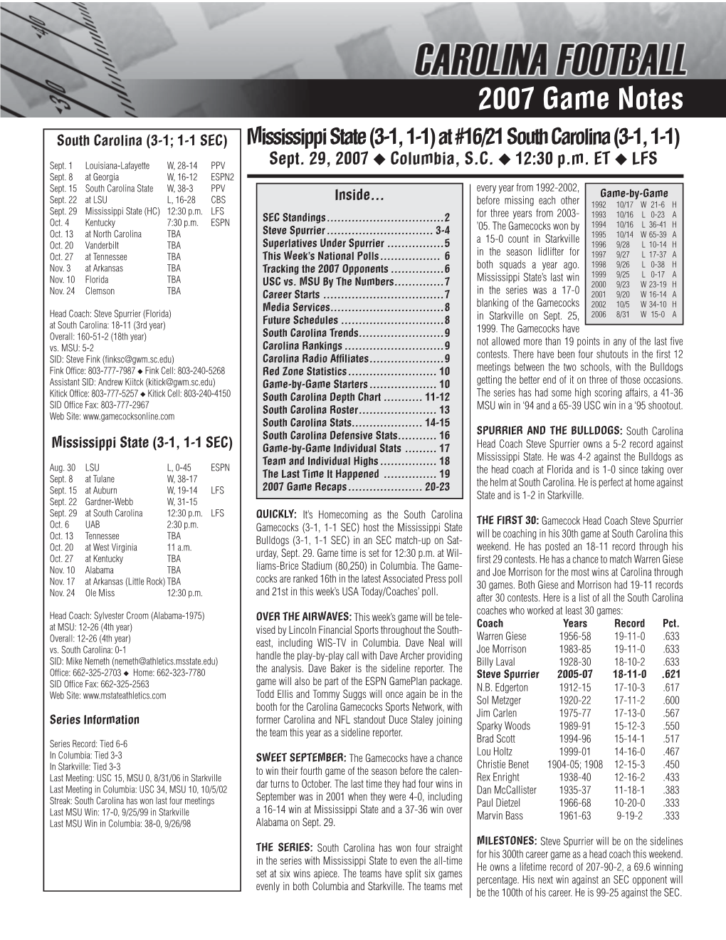 2007 Game Notes