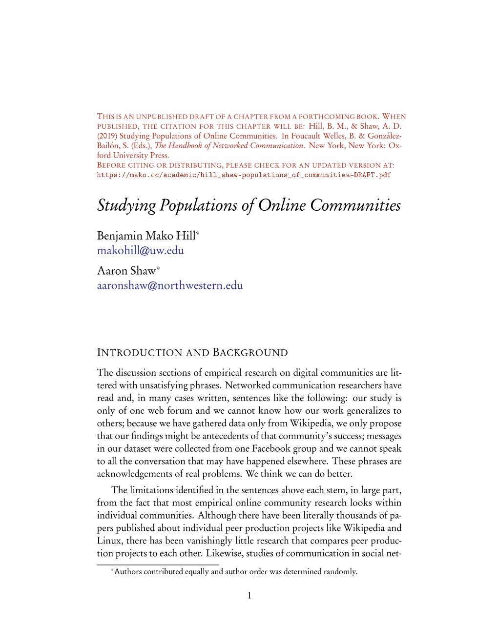 Studying Populations of Online Communities