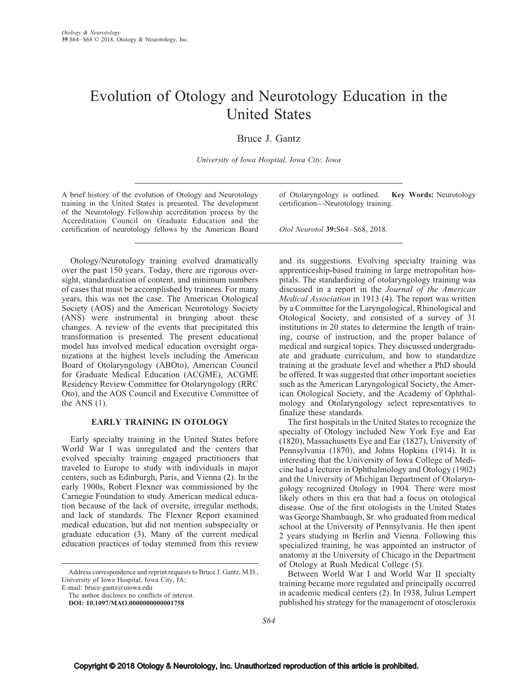 Evolution of Otology and Neurotology Education in the United States