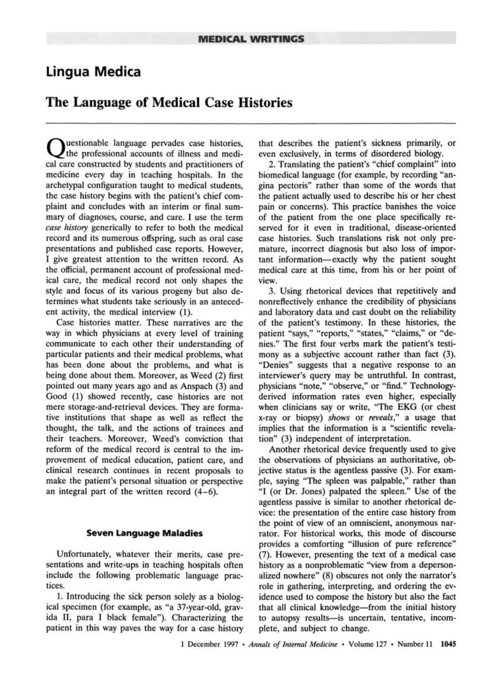 The Language of Medical Case Histories