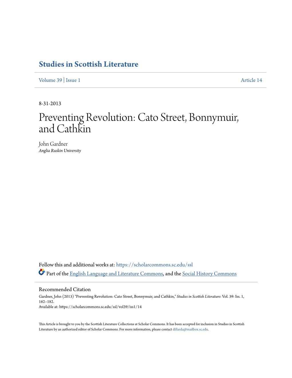 Cato Street, Bonnymuir, and Cathkin John Gardner Anglia Ruskin University