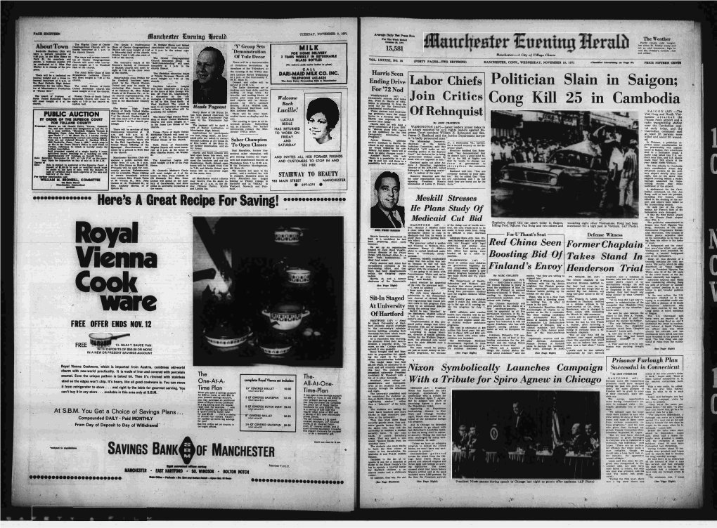 Politician Slain in Saigon; the Latin American Art of Tre of Icamdiastor’A Production United Methodlat Church Will Contacting Mrs