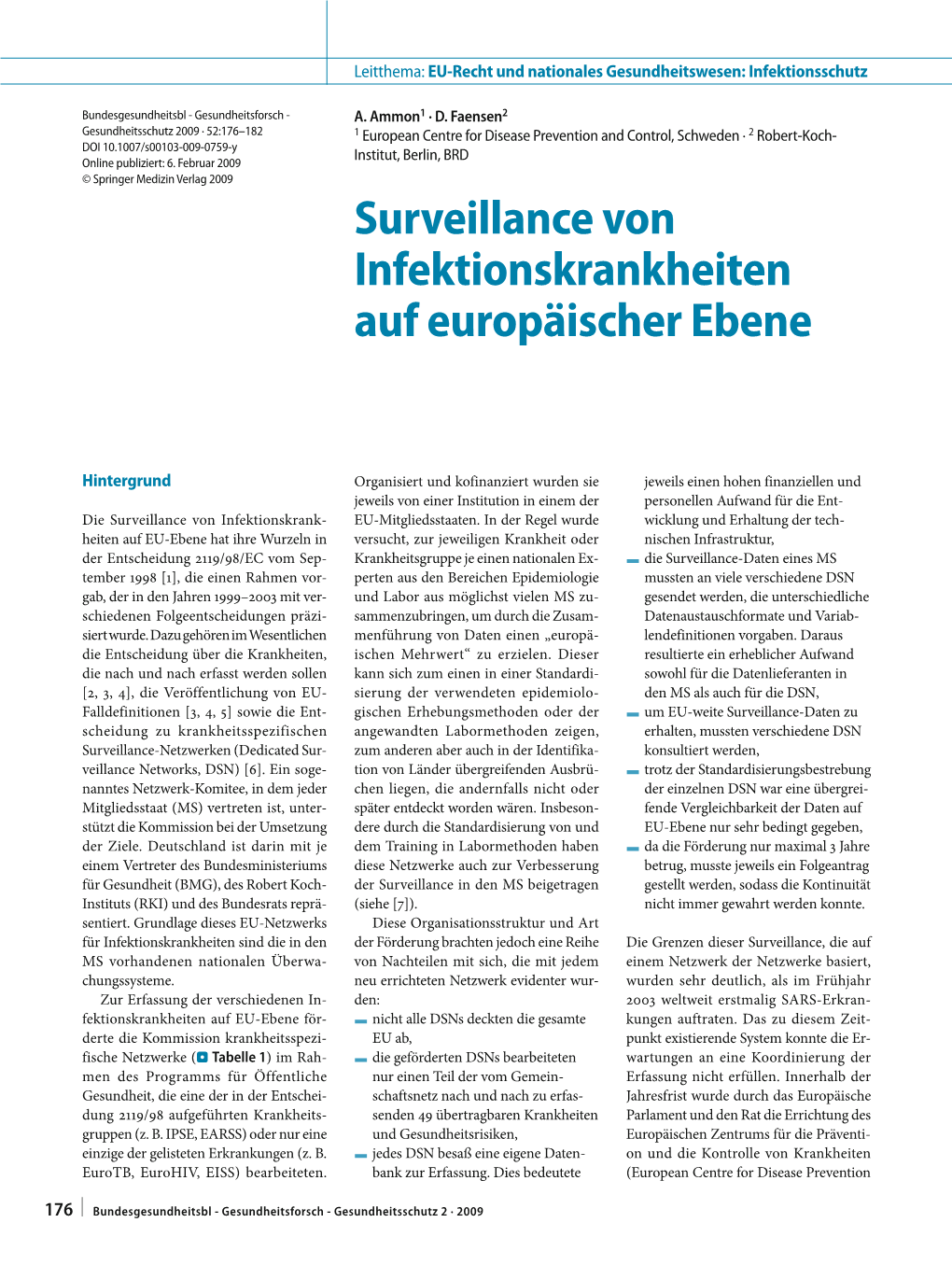 Surveillance Von Infektionskrankheiten Auf Europäischer Ebene