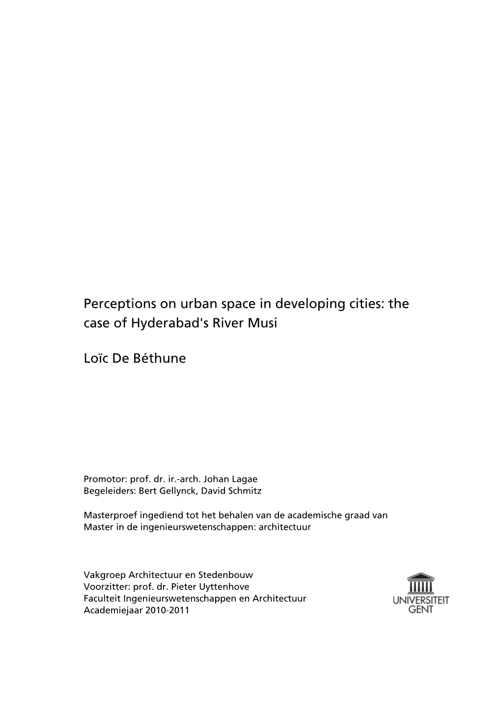 Loïc De Béthune Case of Hyderabad's River Musi Perceptions on Urban