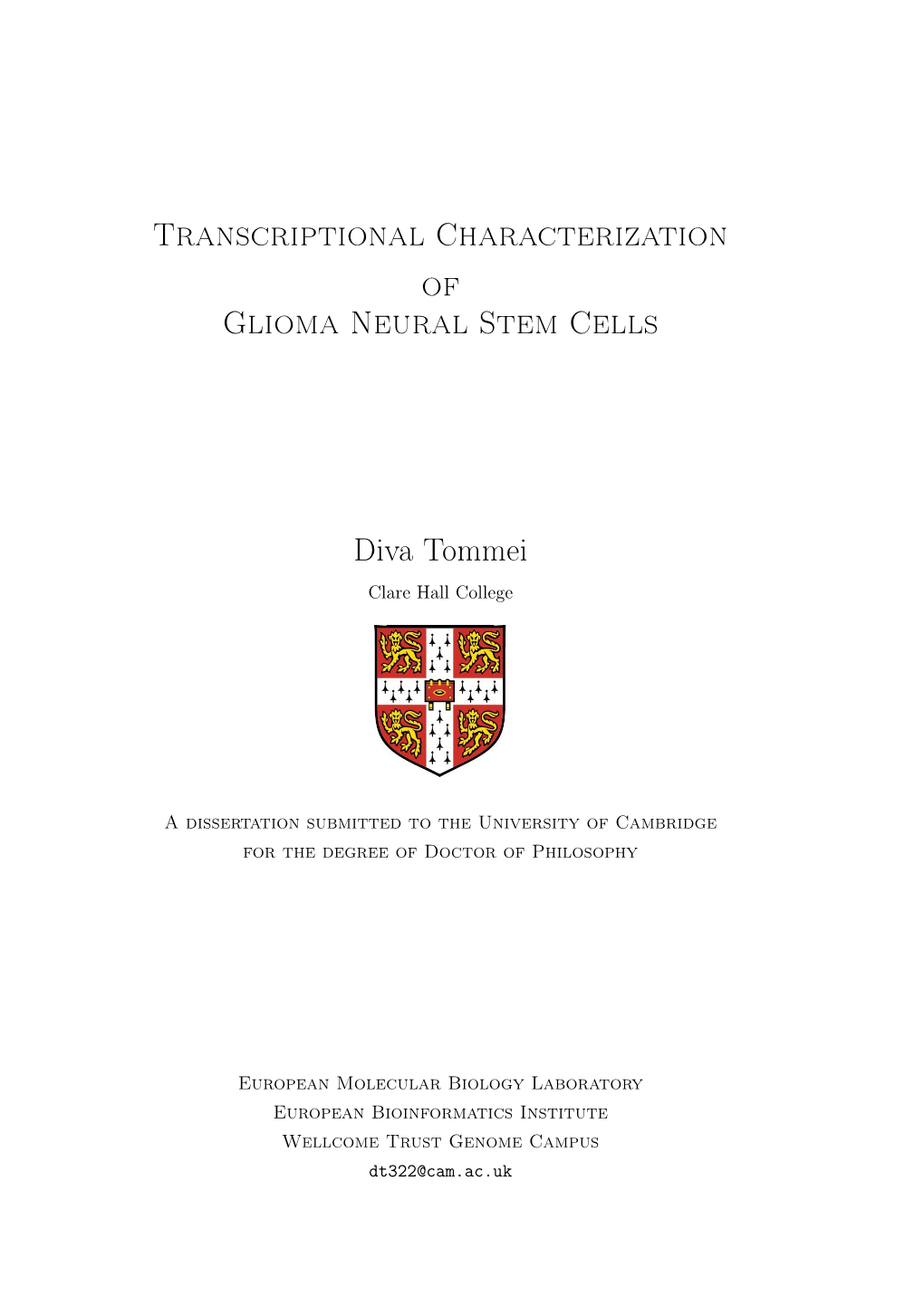 Transcriptional Characterization of Glioma Neural Stem Cells