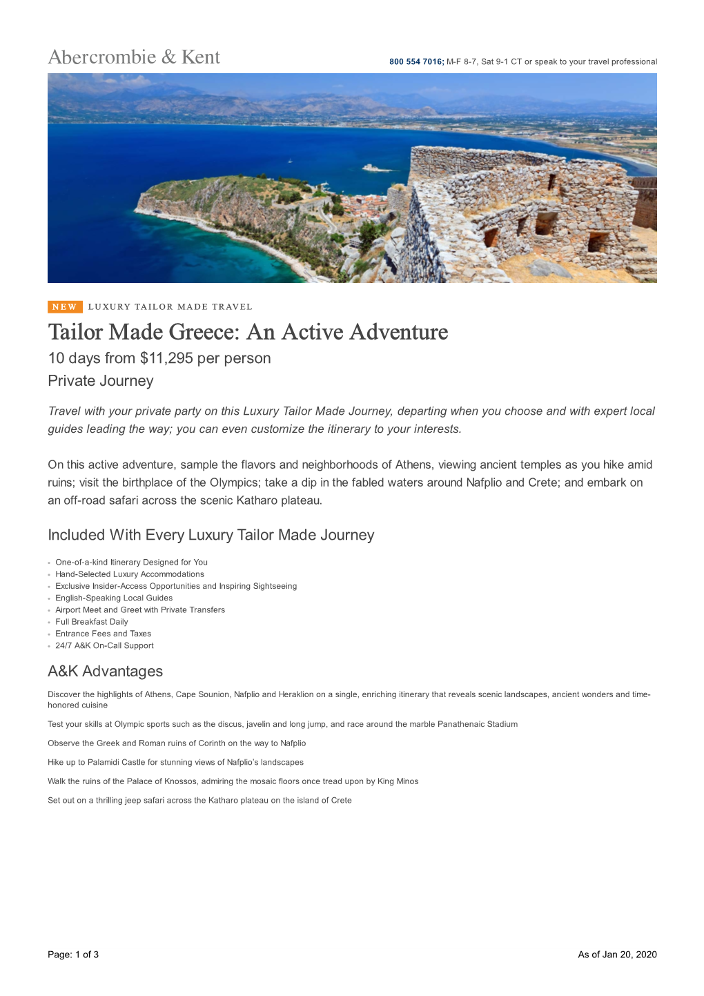 Tailor Made Greece: an Active Adventure 10 Days from $11,295 Per Person Private Journey