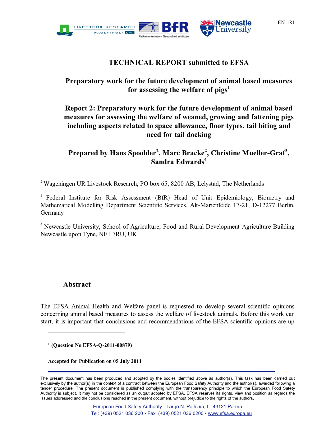 TECHNICAL REPORT Submitted to EFSA Preparatory Work for The