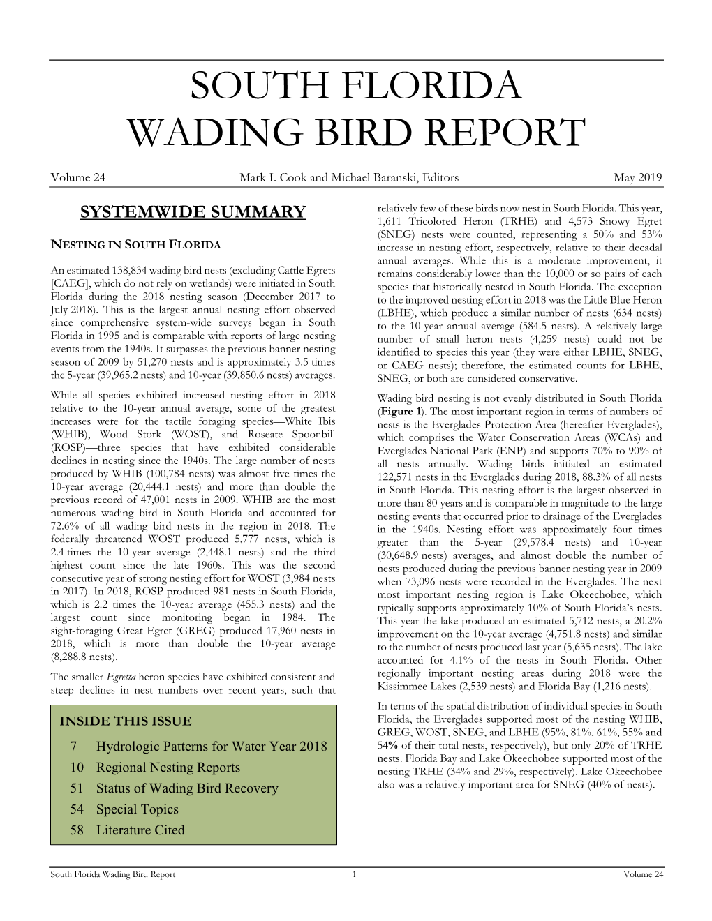 South Florida Wading Bird Report