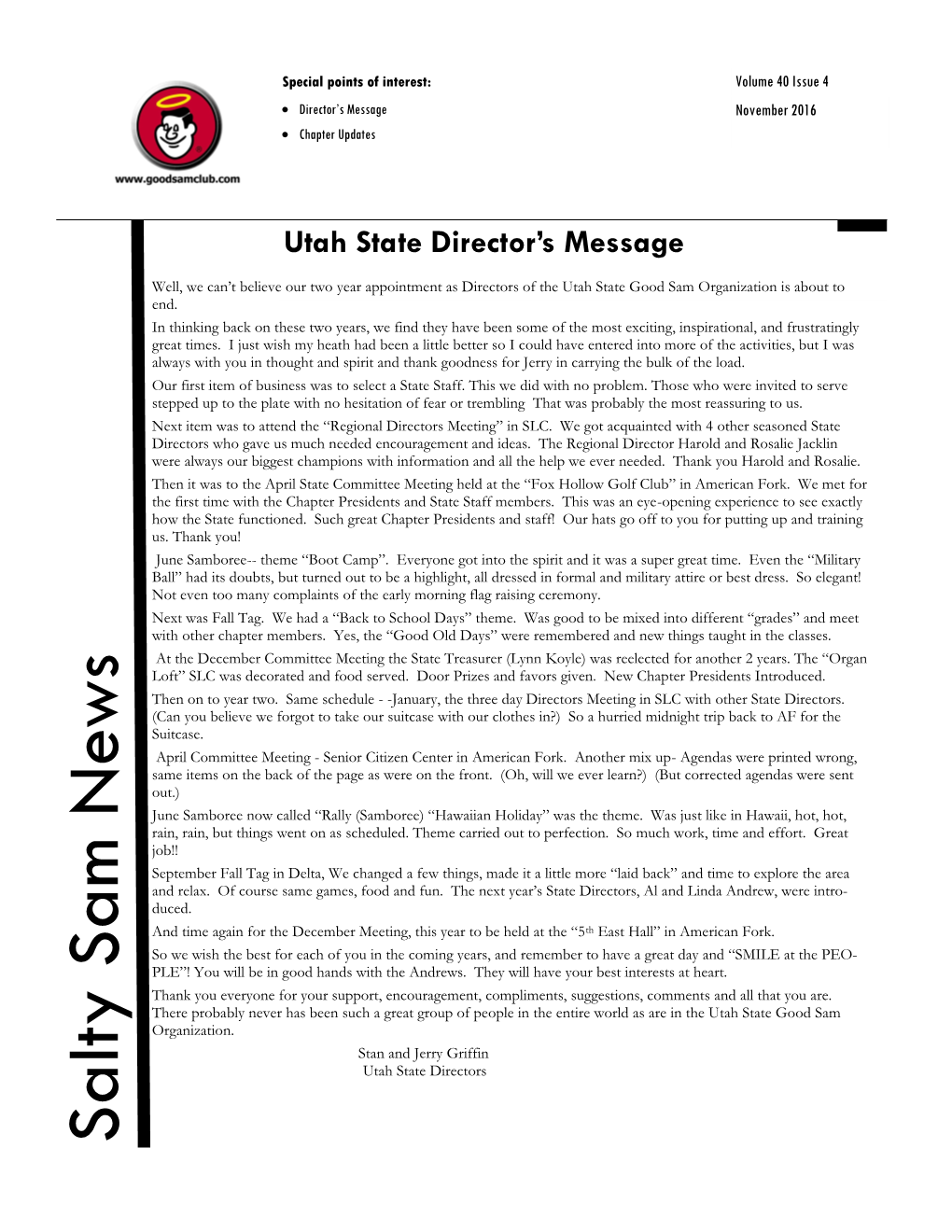 Salty Sam News Sam Salty UTAH GOOD SAM STATE STAFF ~ 2014 “ in Memoriam”