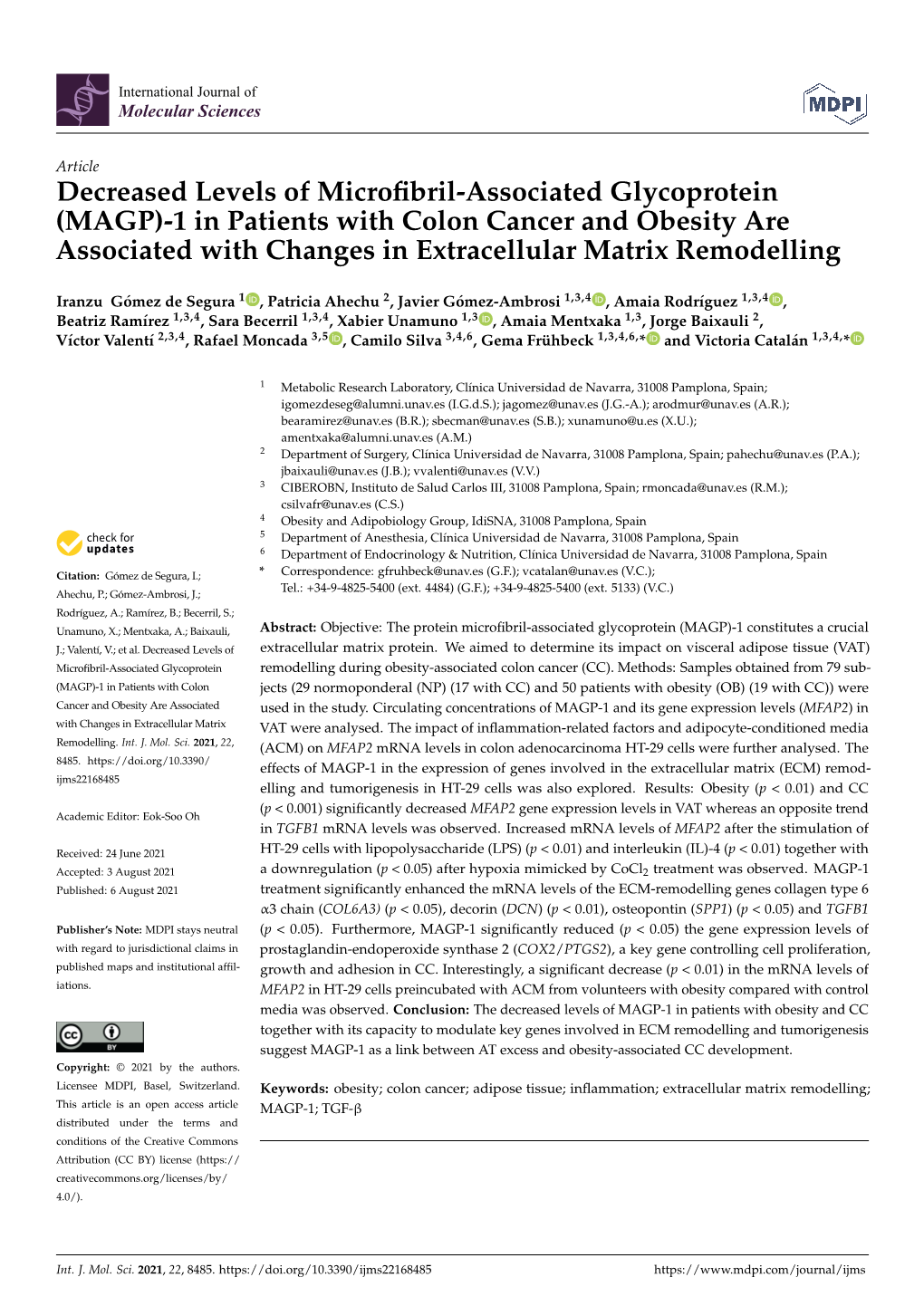 1 in Patients with Colon Cancer and Obesity Are Associated with Changes in Extracellular Matrix Remodelling
