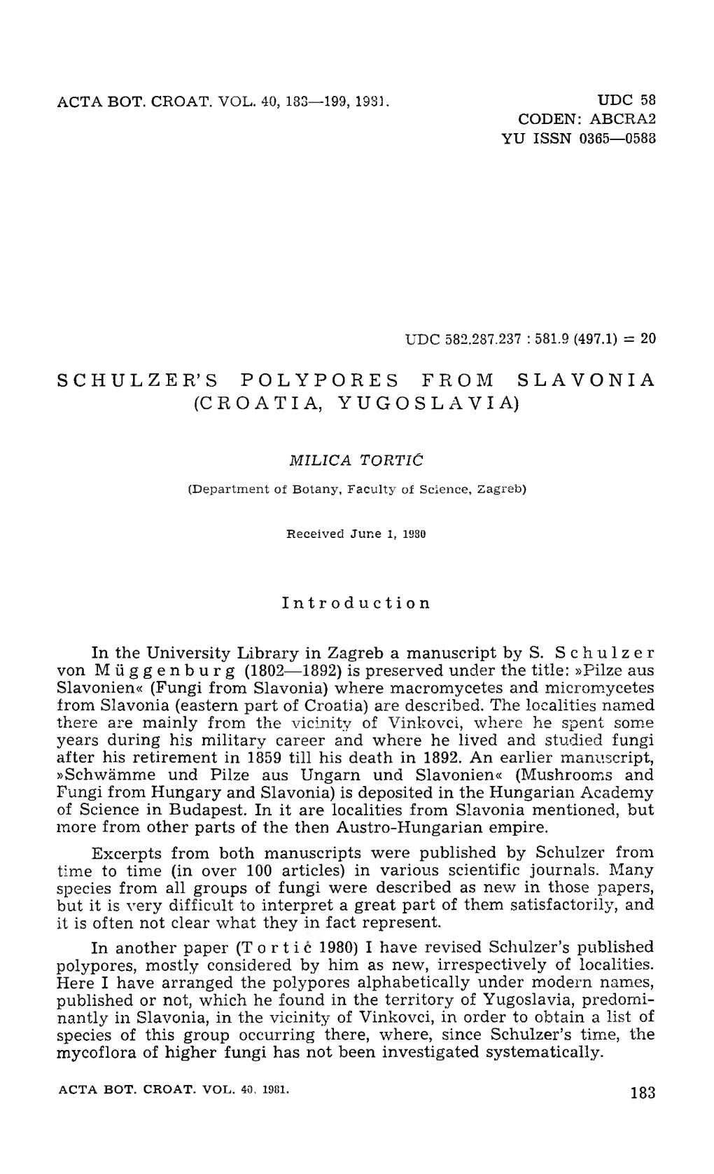 Schulzer's Polypores from Slavonia (Croatia