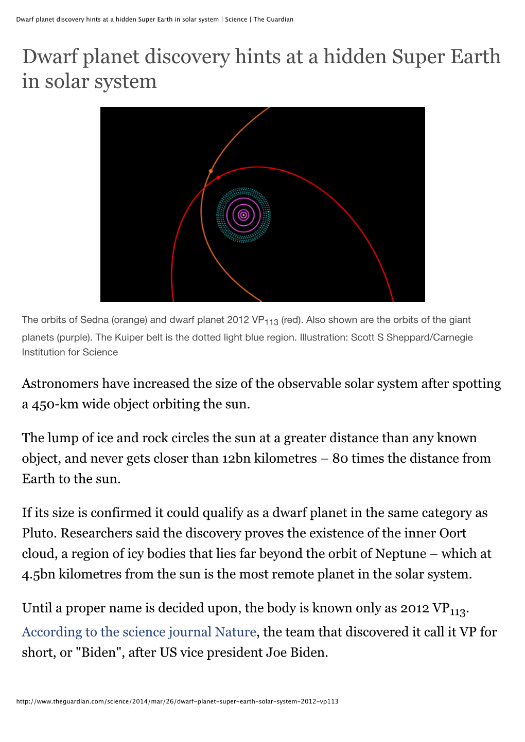 Dwarf Planet Discovery Hints at a Hidden Super Earth in Solar System | Science | the Guardian