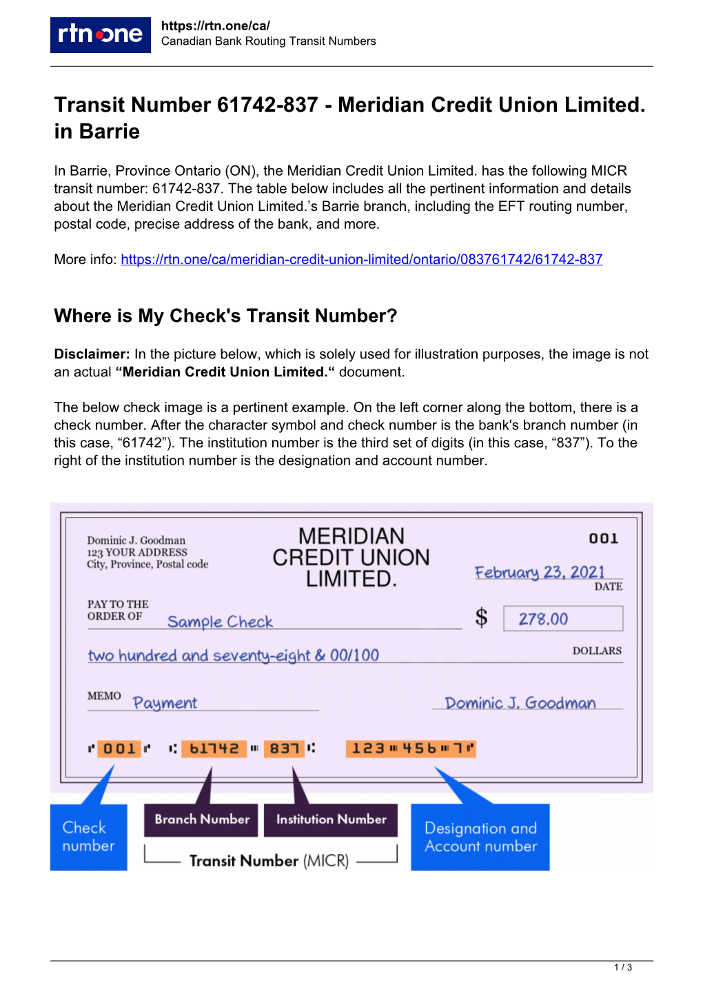 083761742 — Transit and Routing Numbers for the Meridian Credit