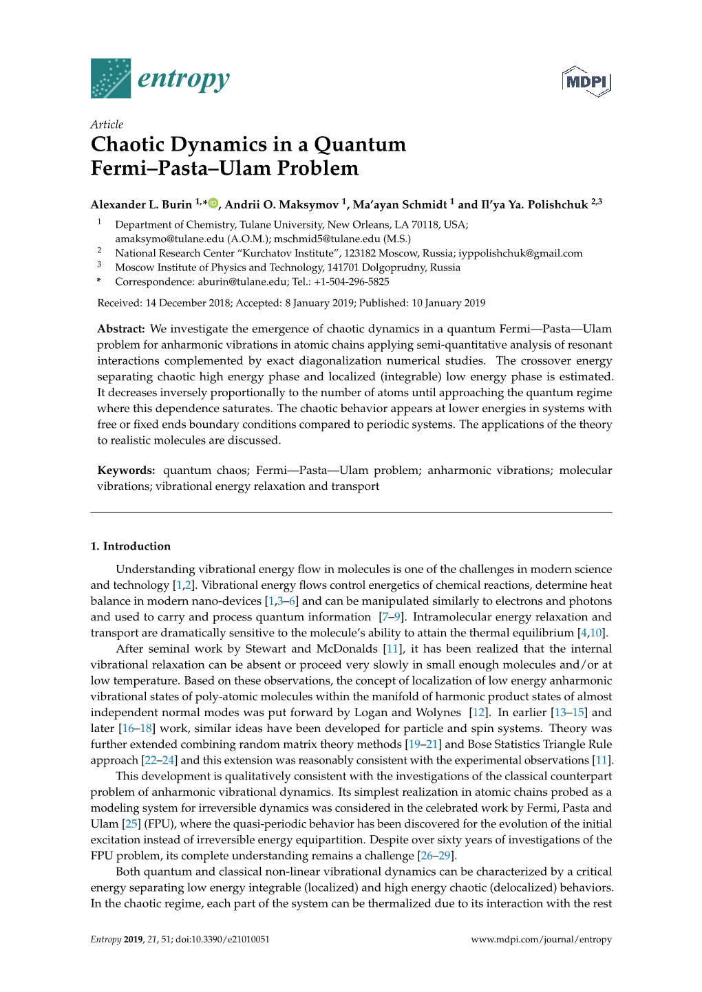Chaotic Dynamics in a Quantum Fermi–Pasta–Ulam Problem