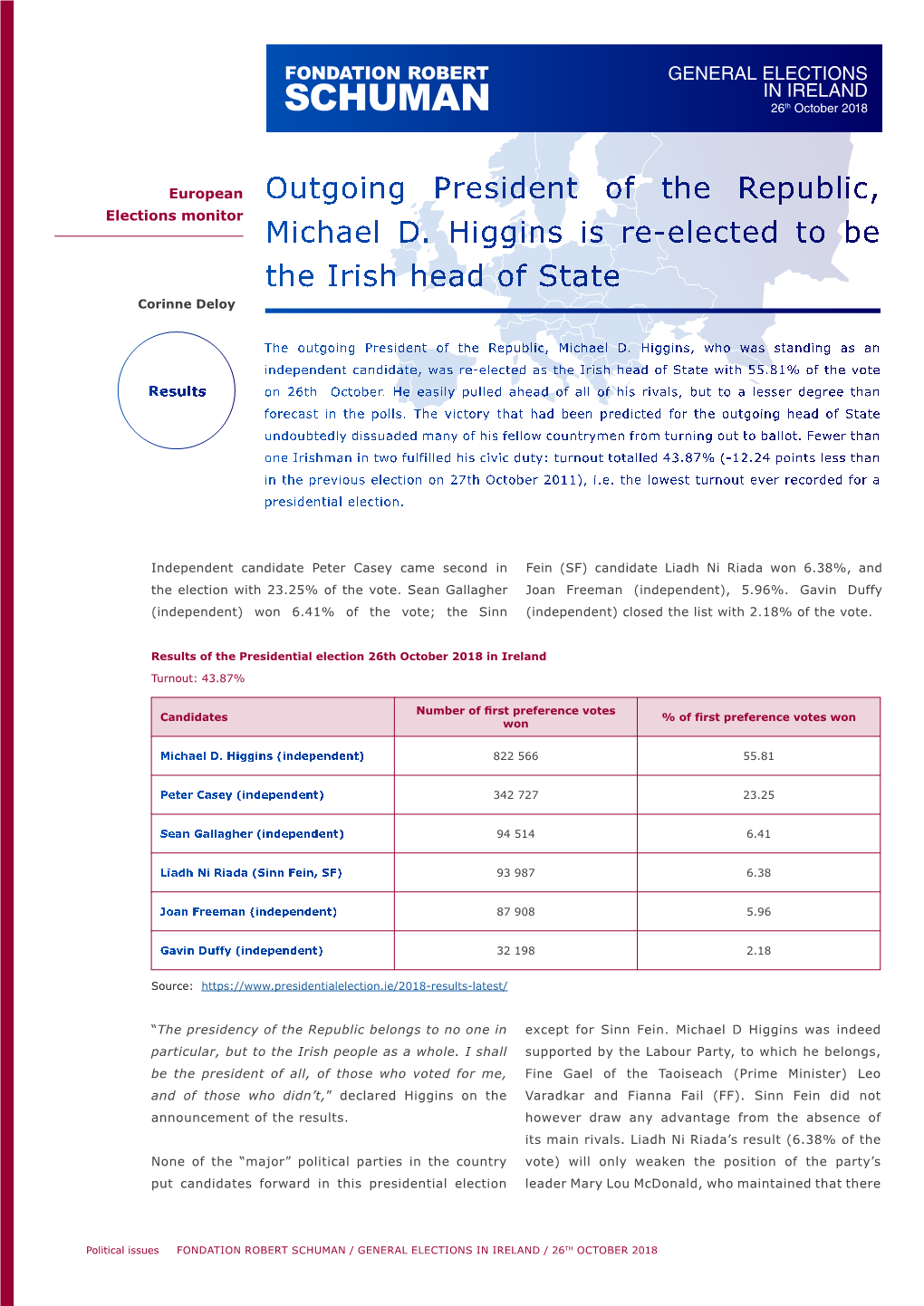 GENERAL ELECTIONS in IRELAND 26Th October 2018