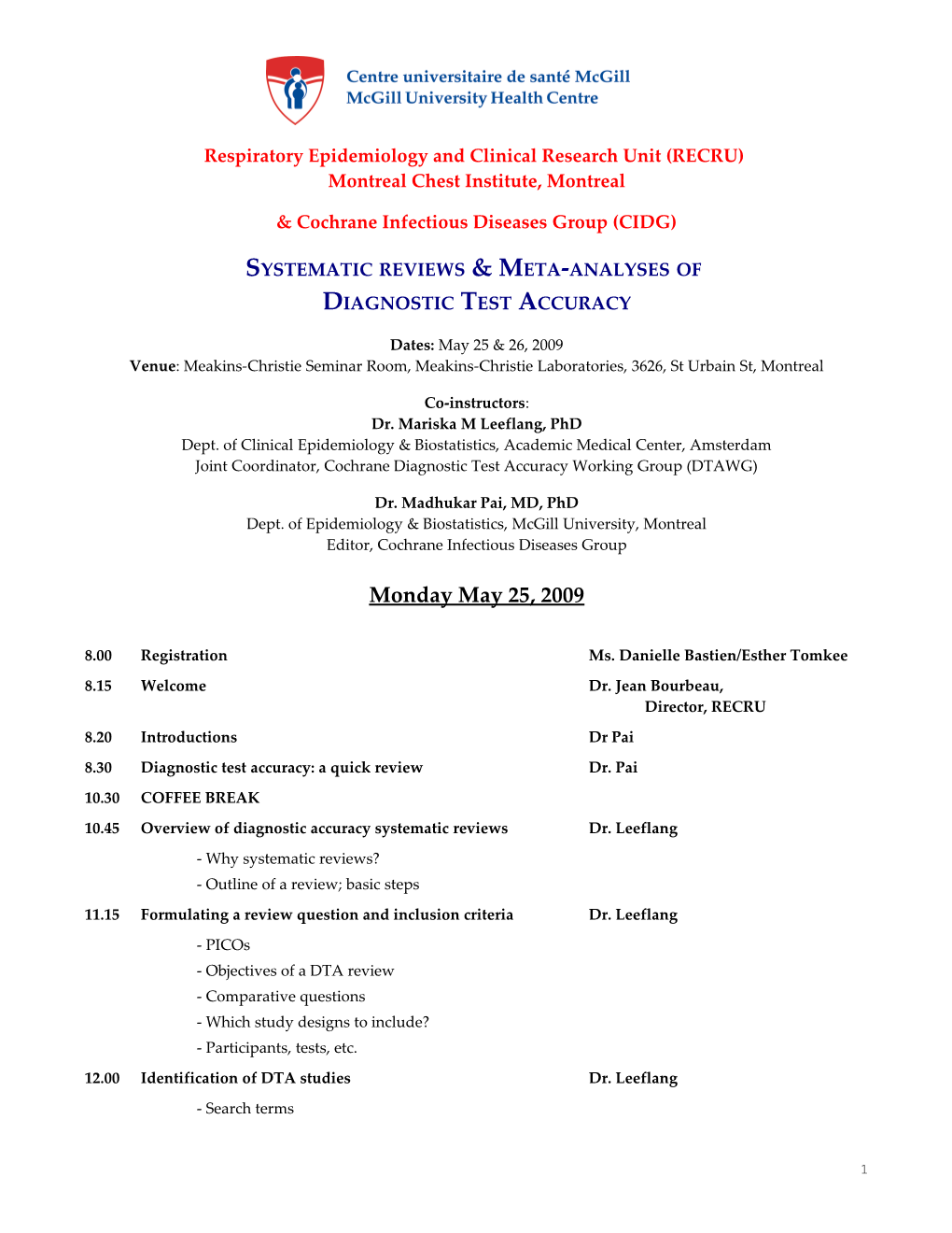 Systematic Reviews & Meta-Analyses of Diagnostic Test Accuracy