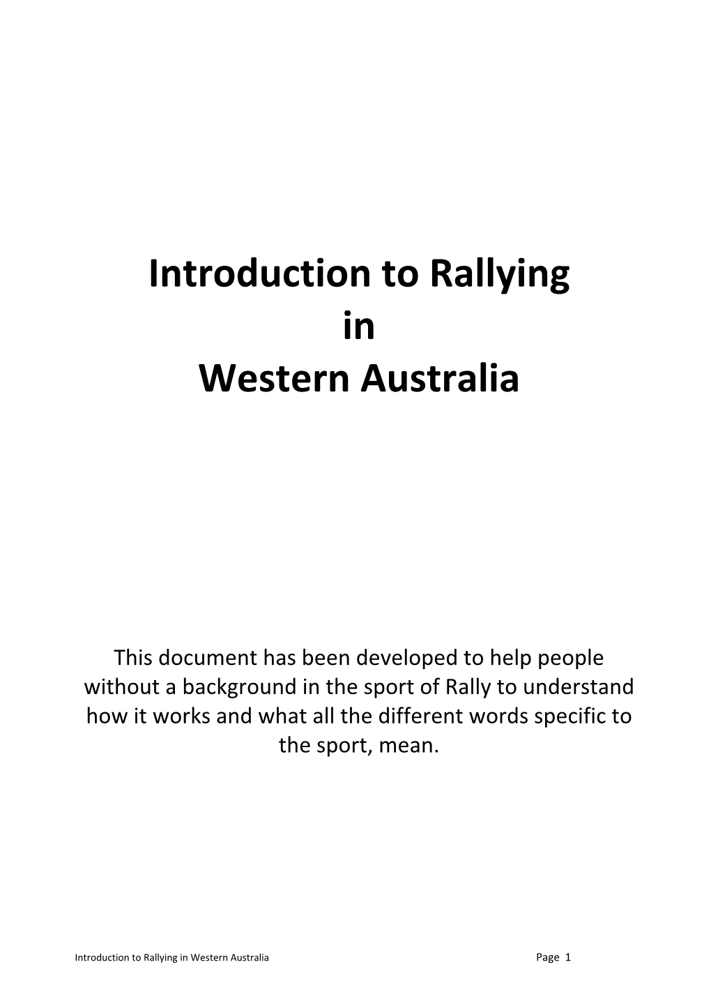 Introduction to Rallying in Western Australia