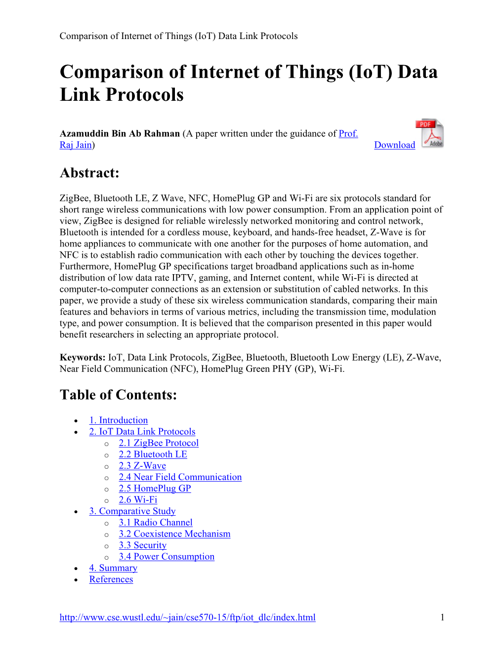 Iot) Data Link Protocols
