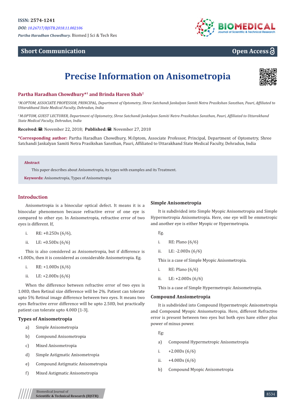 Precise Information on Anisometropia