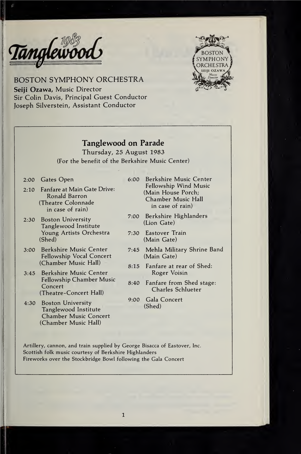 Boston Symphony Orchestra Concert Programs, Summer, 1983