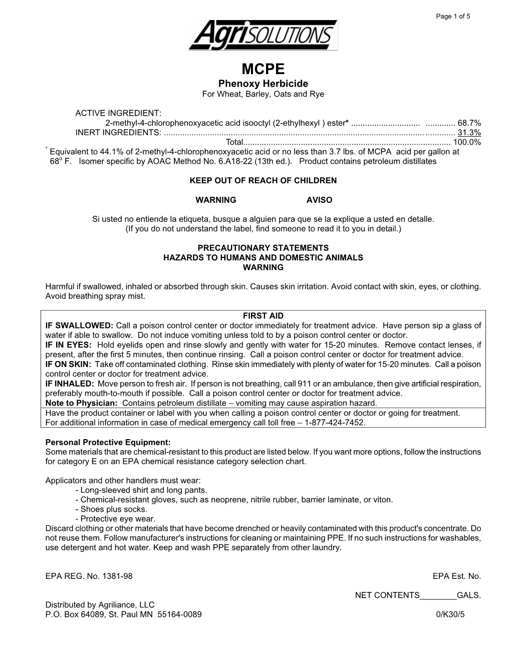 Phenoxy Herbicide for Wheat, Barley, Oats and Rye