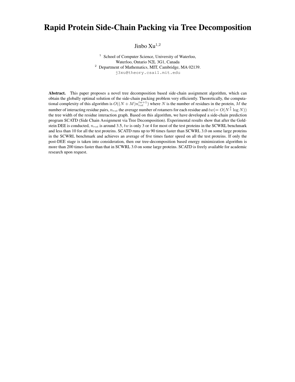 Rapid Protein Side-Chain Packing Via Tree Decomposition