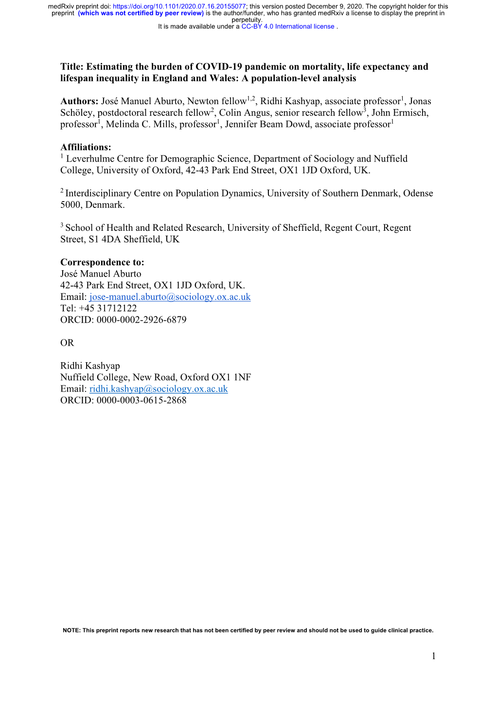 Estimating the Burden of COVID-19 Pandemic on Mortality, Life Expectancy and Lifespan Inequality in England and Wales: a Population-Level Analysis