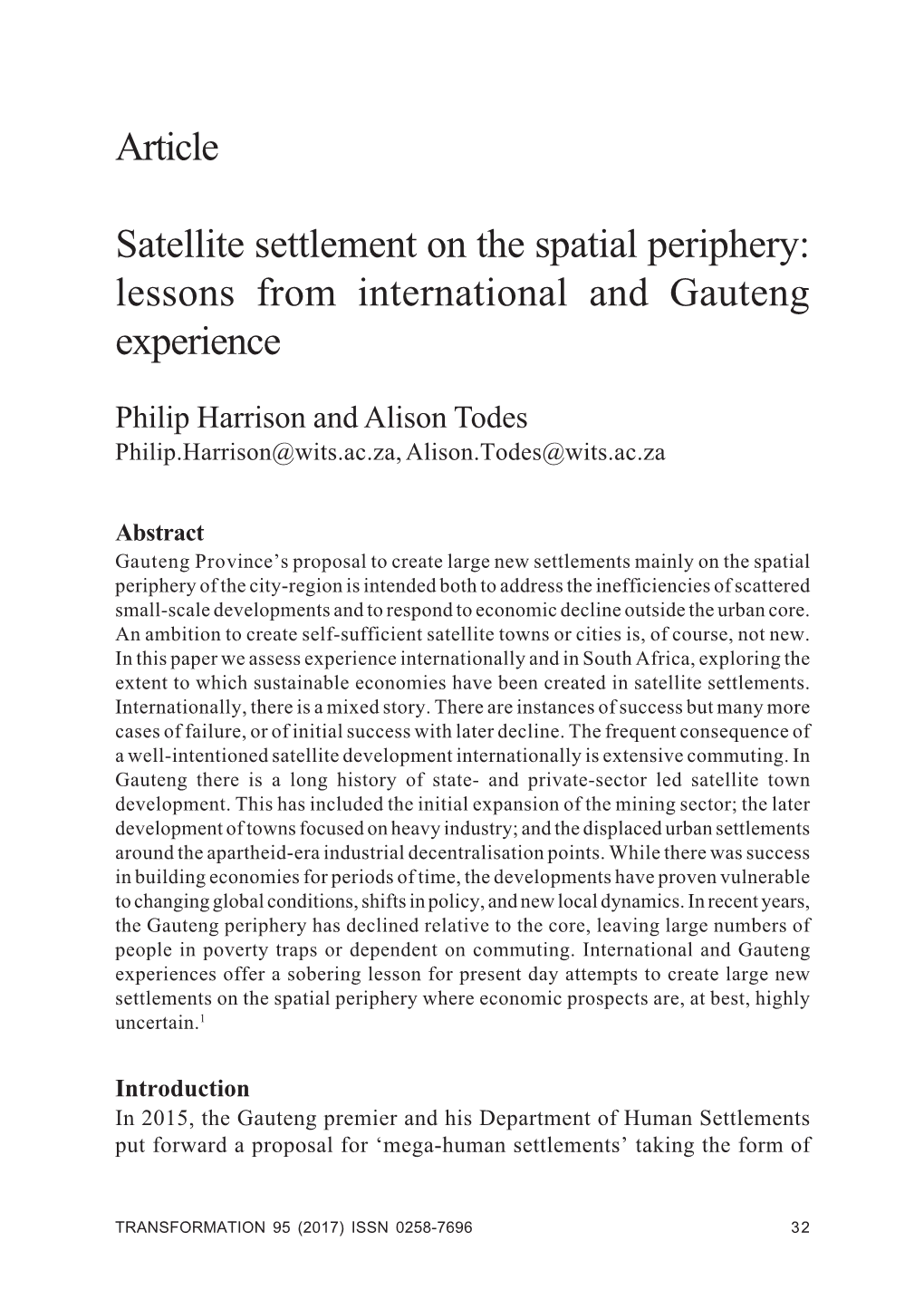 Article Satellite Settlement on the Spatial Periphery