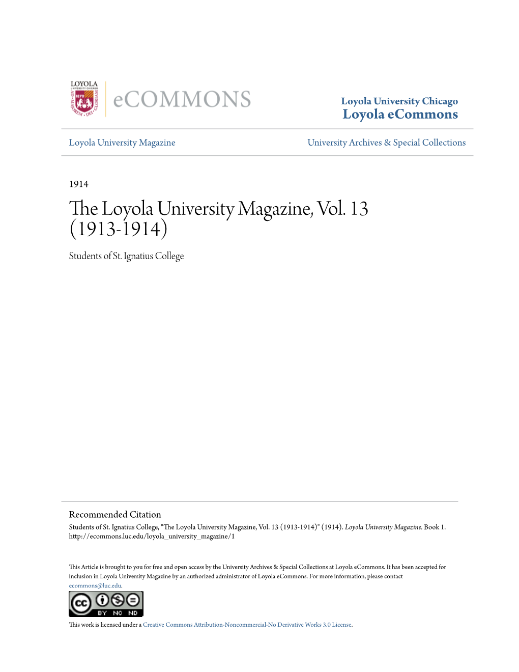 The Loyola University Magazine, Vol. 13 (1913-1914) Students of St