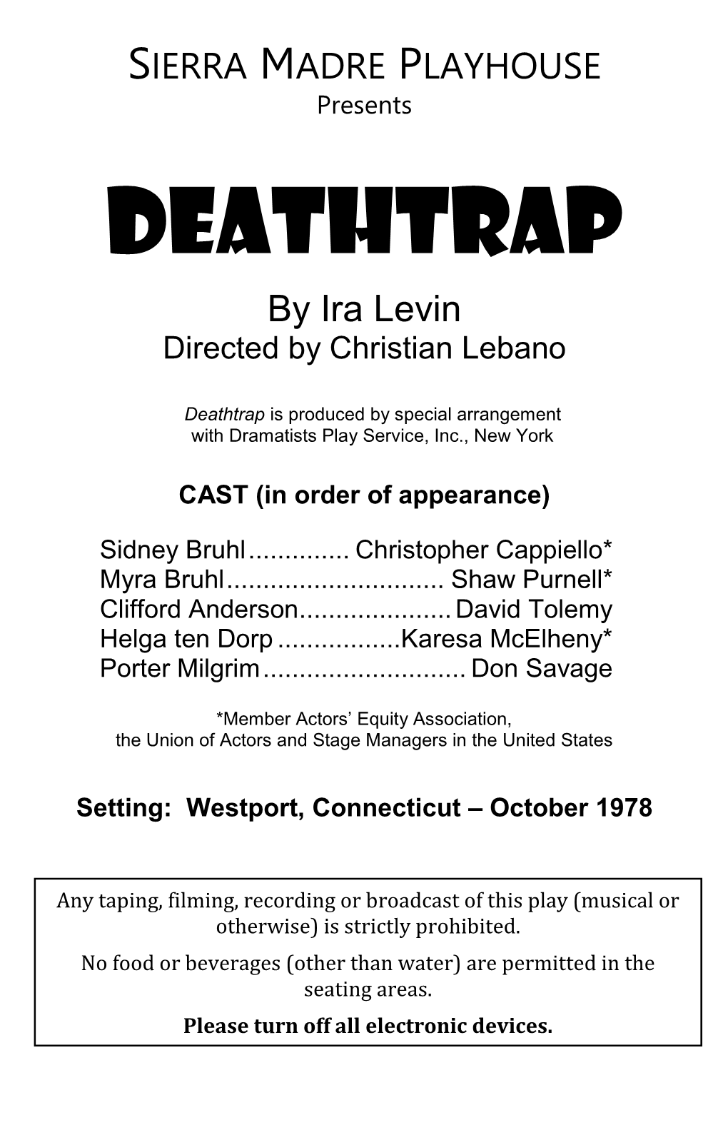 Deathtrap by Ira Levin Directed by Christian Lebano