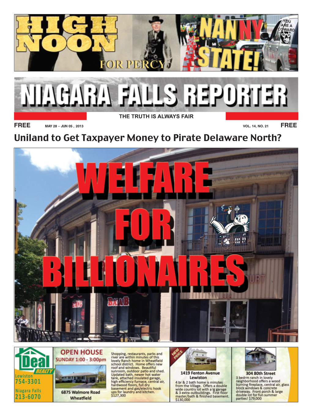 Uniland to Get Taxpayer Money to Pirate Delaware North? 2 NIAGARA FALLS REPORTER MAY 28 - JUN 05, 2013