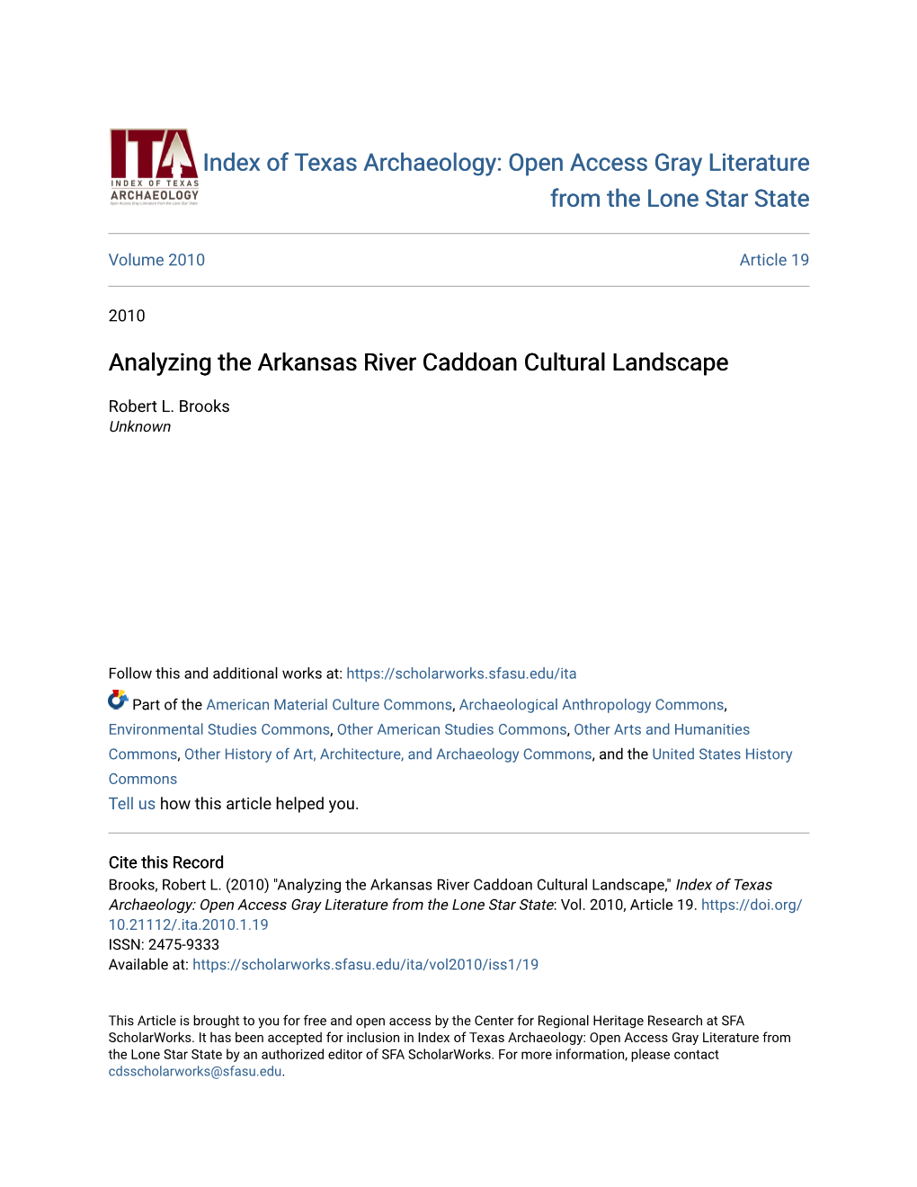 Index of Texas Archaeology: Open Access Gray Literatur E from The