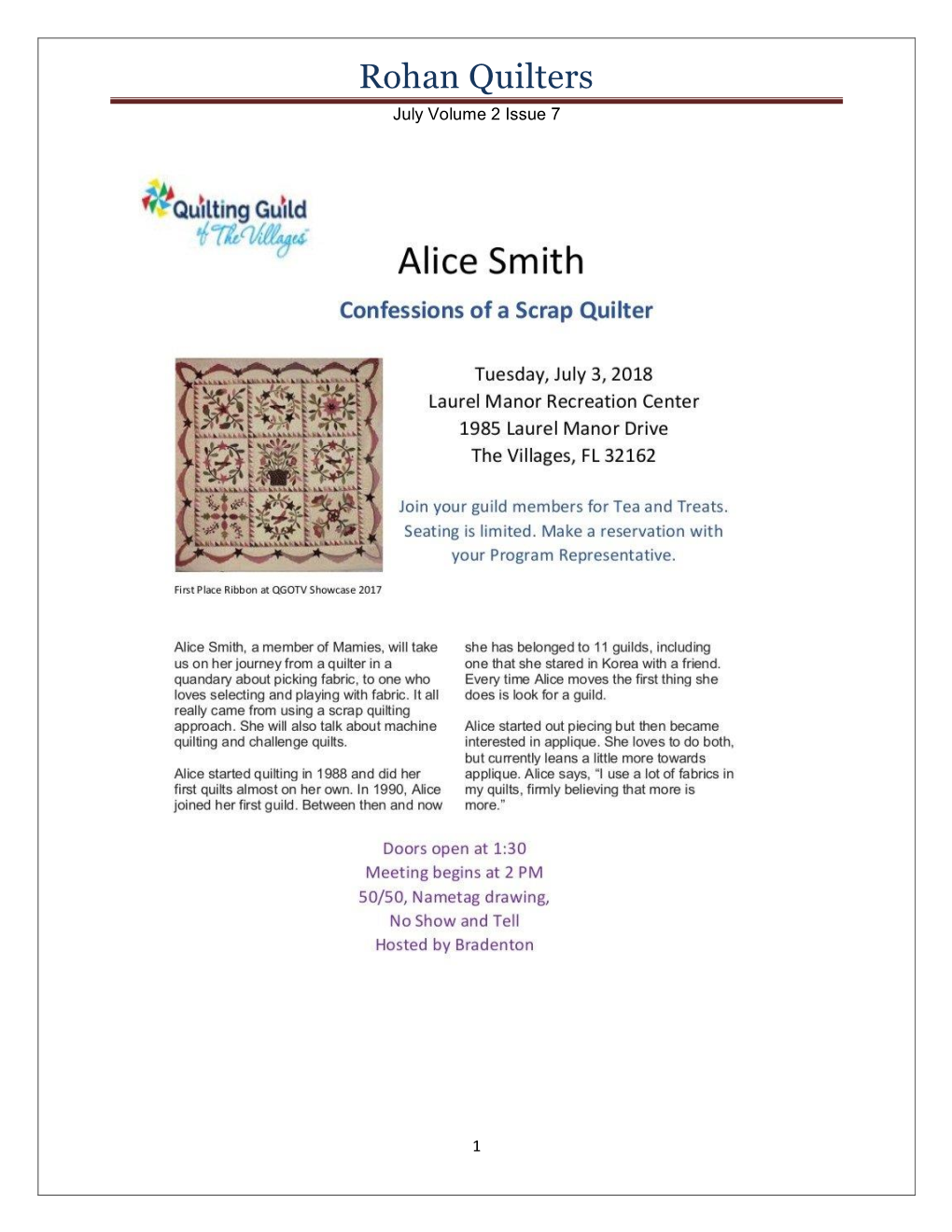 Rohan Quilters July Volume 2 Issue 7