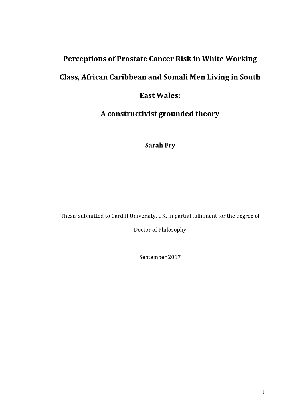 Perceptions of Prostate Cancer Risk in White Working Class, African