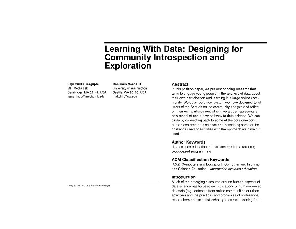 Learning with Data: Designing for Community Introspection and Exploration