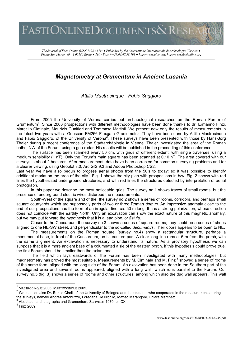 Magnetometry at Grumentum in Ancient Lucania