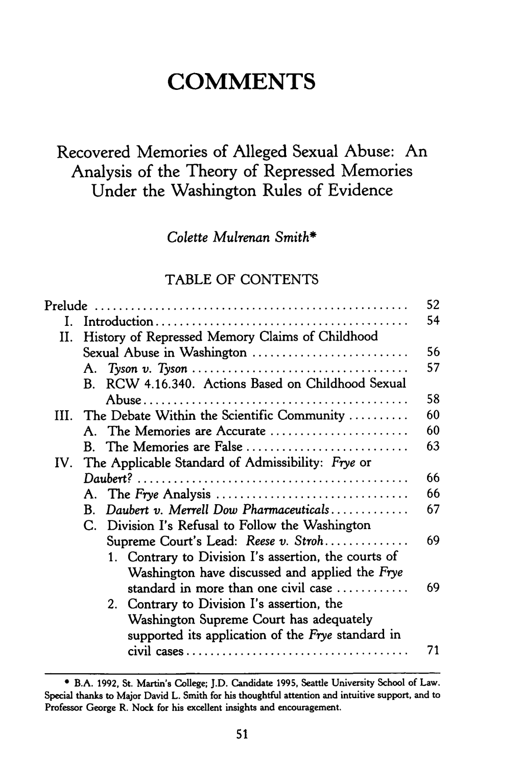 Recovered Memories of Alleged Sexual Abuse: an Analysis of the Theory of Repressed Memories Under the Washington Rules of Evidence