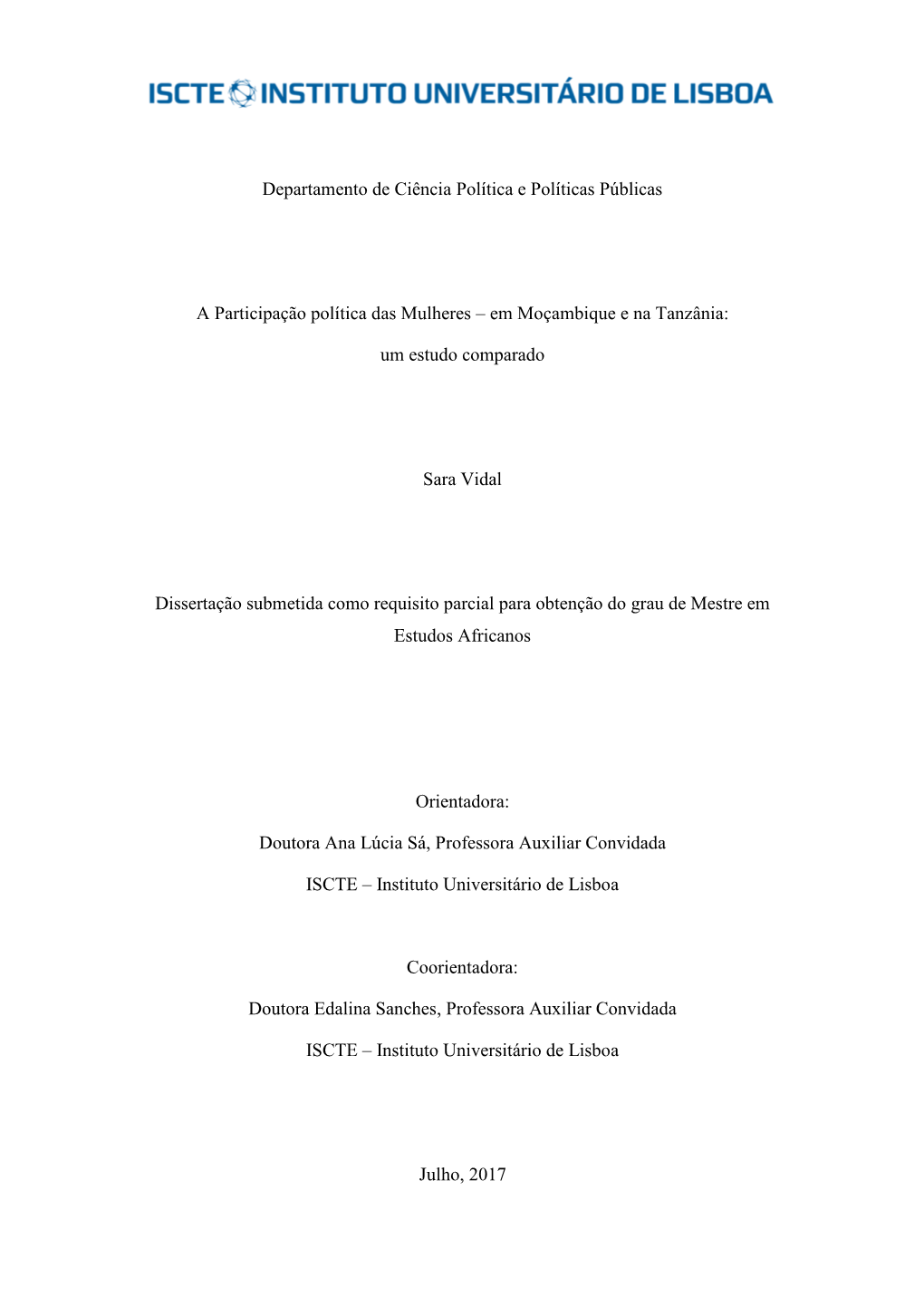 Participação Política Das Mulheres Em Moçambique E Na Tanzânia.Pdf