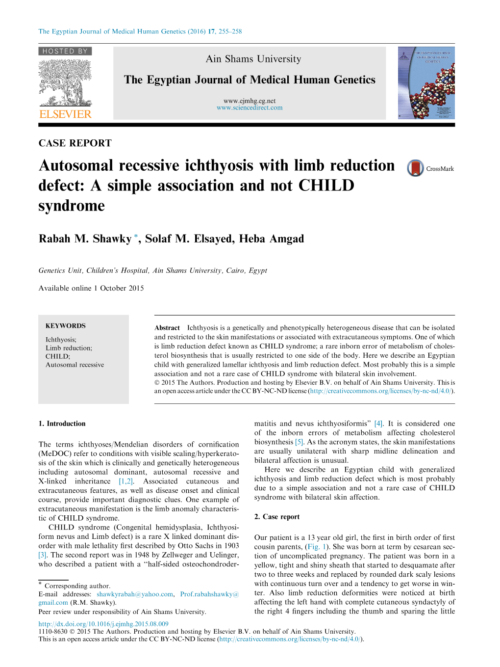 Autosomal Recessive Ichthyosis with Limb Reduction Defect: a Simple Association and Not CHILD Syndrome