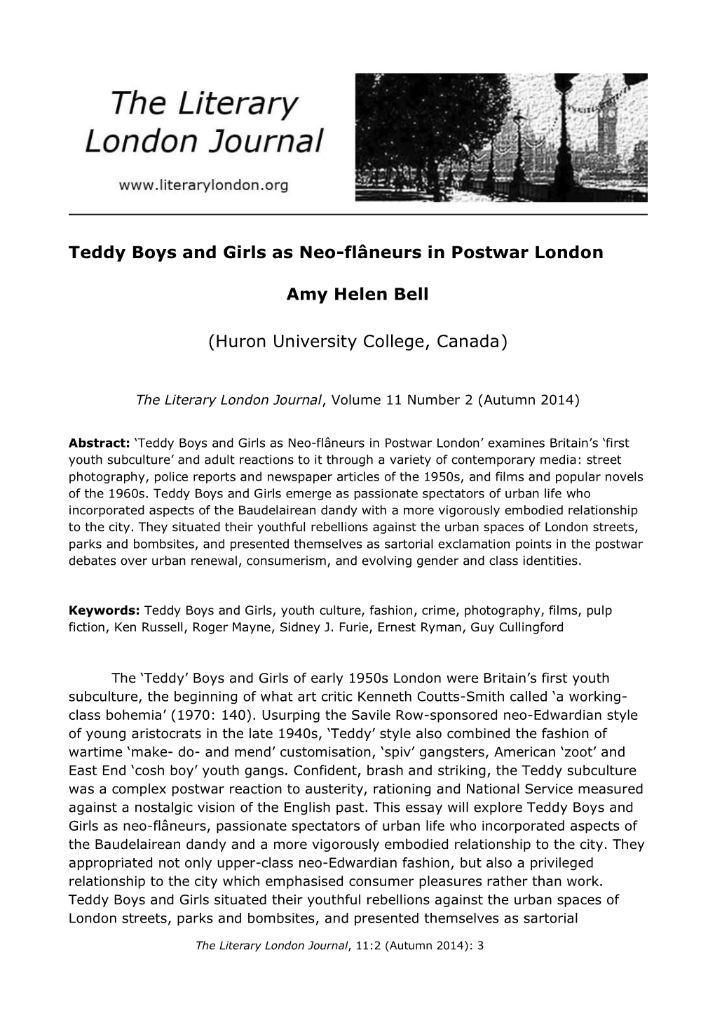 Teddy Boys and Girls As Neo-Flâneurs in Postwar London