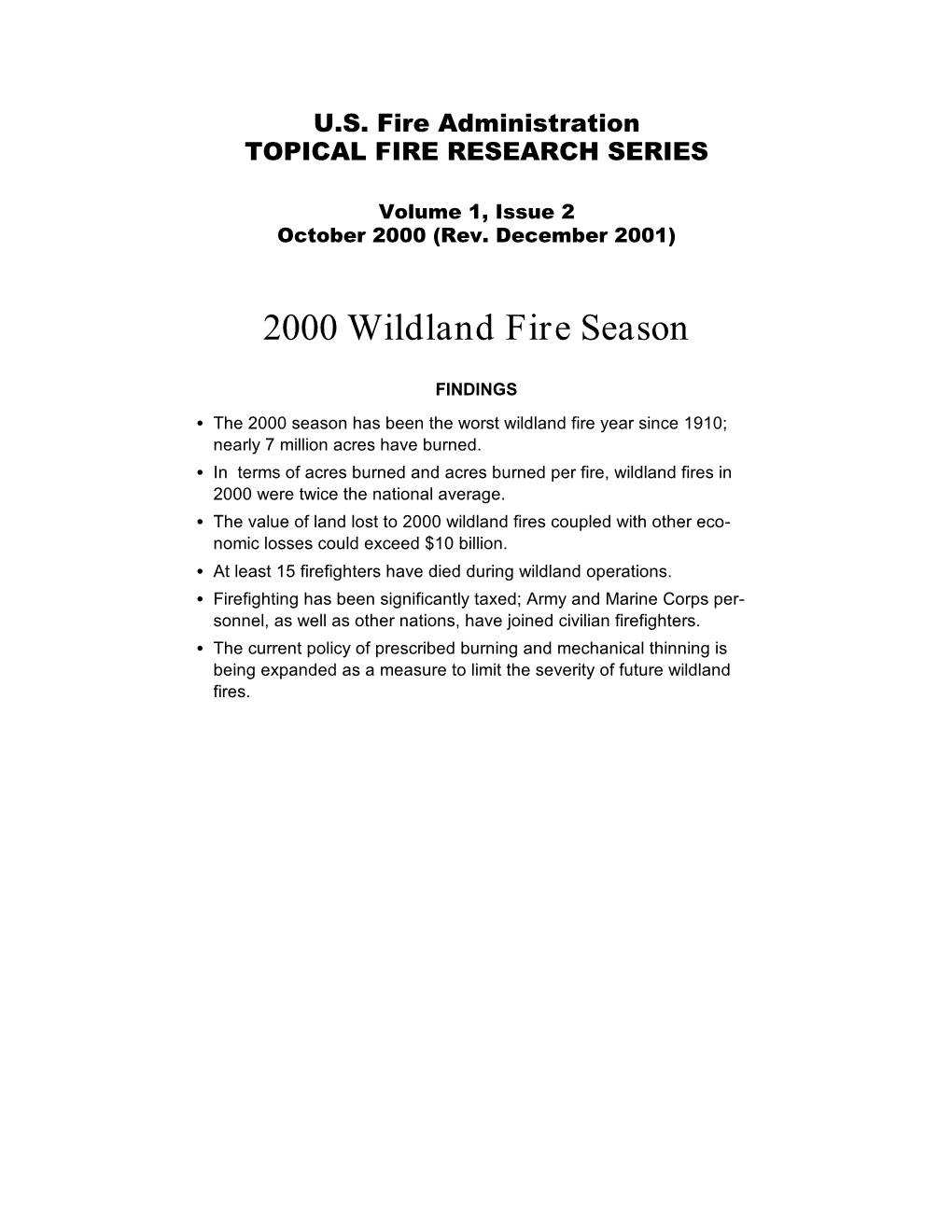 2000 Wildland Fire Season