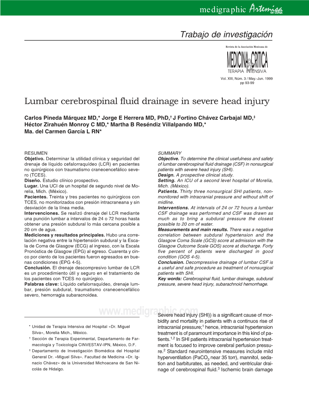 Lumbar Cerebrospinal Fluid Drainage in Severe Head Injury