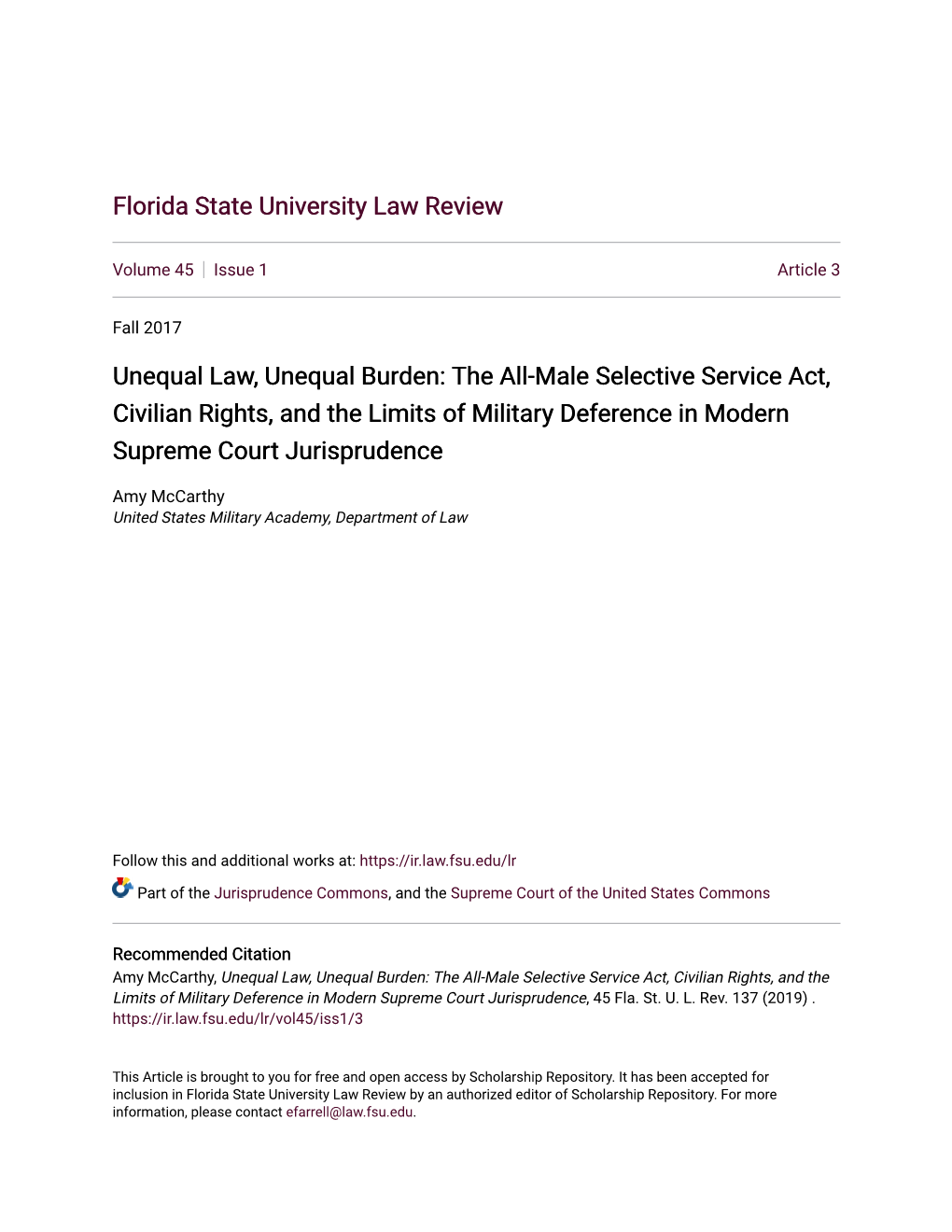 The All-Male Selective Service Act, Civilian Rights, and the Limits of Military Deference in Modern Supreme Court Jurisprudence